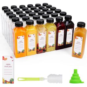 OBKJJ Plastic Juice Bottles 150 pcs 16 oz Empty Plastic Water Bottles with Caps Reusable Clear Beverage Containers for Drinking, Juicing, Smoothie, Water with 2 Brushes, 2 Funnels (16-OZ)