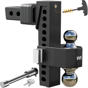 VNN Adjustable Drop Hitch, Dual-Ball(2'', 2-5/16'') Adjustable Hitch, Fits 2-Inch Receiver, 10 Inch Drop Hitch, 15,000 LBS GTW-Truck Trailer Hitch, Heavy Duty Solid Ball Mount, Black, VN0014 (2 Inch 10 Drop)