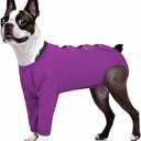 Kuoser Dog Surgery Suit Female Spay, Dog Recovery Sleeves for Front Legs, Prevent Licking Recovery Suit for Dogs, Pet Surgical Suit Doggie Onesie, Puppy Elbow Protector for Leg Injuries and Joint Pain (Purple)