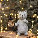 Cat Solar Garden Statues,Resin Cat Carrying Lantern Design Figurine Decorations with Solar Lights Lantern, OutdoorStatue Decor Art for Lawn Yard Front Patio Balcony