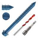 3/16" x 3-1/4" Concrete Screws, 50 PCS Blue Hex Washer Head Concrete Screws Anchor Kit with Drill Bit and Hex Bit Socket, for Masonry, Cement, Block, Brick or Stucco
