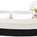 Mkono Small Storage Basket for Toilet Tank Top Boho Bathroom Decor Woven Rope Toilet Paper Tray Organizer for Shelf Bedroom Living Room, Black and White, 1 Pack, 13" L x 6" W