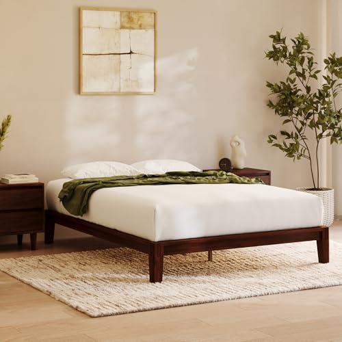 Nectar Bamboo Platform Bed Frame & Headboard - Natural - Queen - Floating Center Support Legs - 12” Height - Easy Tool Free Set Up - Contemporary - Sturdy Wooden Support Slats - Holds Up To 800 Pounds