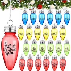 24 Pcs Christmas Fillable Ornaments 3.4 x 1.4 Inch Christmas Clear Plastic Bulb Shape Hanging Ornaments Colorful Empty Lightbulbs Hanging Tree Decoration for Drink Candy DIY Craft Xmas Party Decor