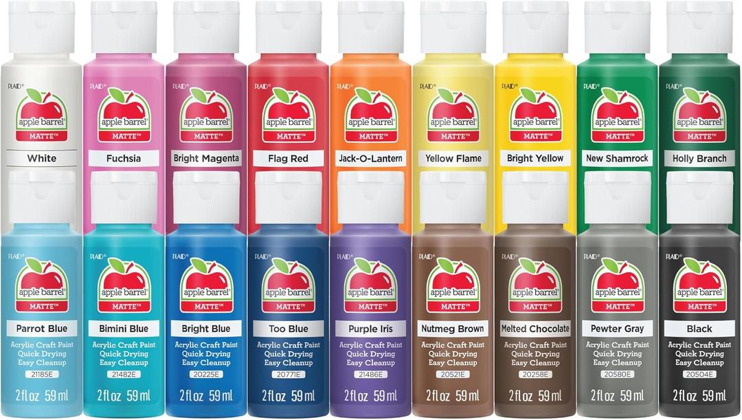 Apple Barrel PROMOABI Acrylic Paint Set, 2 Fl Oz (Pack of 18), Assorted Matte Colors, 18 Count