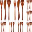 24 Pieces Wooden Utensil Set for Eating, Eco-Friendly Travel Cutlery Set for Camping Cutlery - Includes Wood Forks and Spoons Knife for Forking the Steak and Scooping the Soup