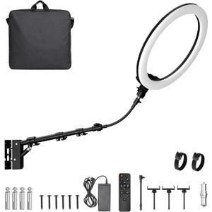 EMART 21 Ring Light Wall Mount with Phone Holder, Rotatable Boom Arm Overhead Light Stand with Remote Control for Photography Lighting Studio, Live Streaming, Salon, Barber Light, Beauty Tattoo