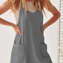 Women's Overall Shorts Rompers Sleeveless Spaghetti Strap Baggy Overalls Jumpers High Elasticity and Loose Fitting (Gray, M)