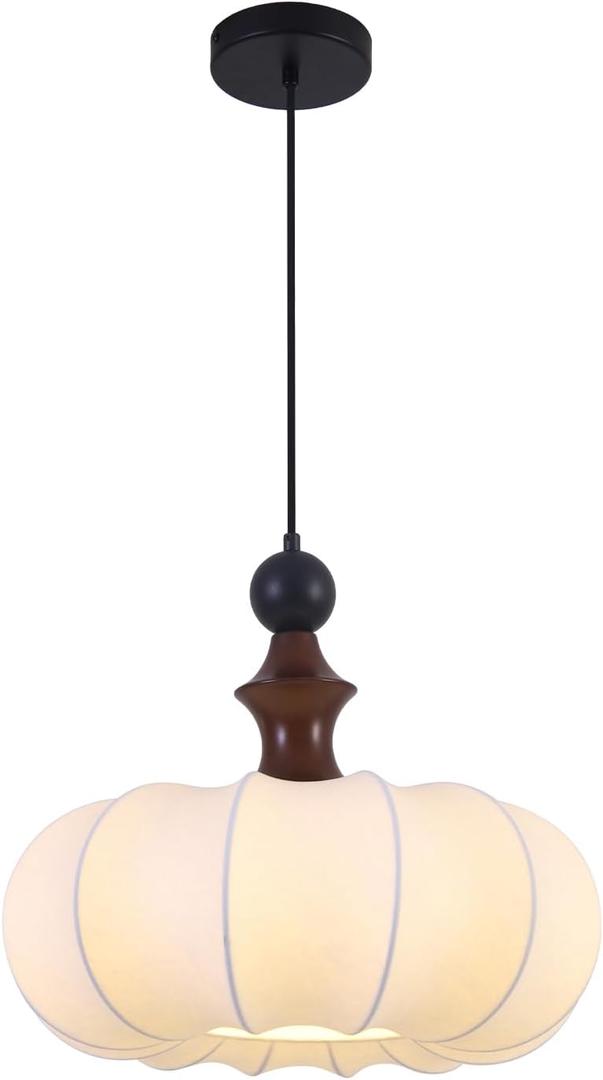 KCO Lighting Japanese Lantern Pendant Light Black Hanging Light Fixture Boho Silk Pendant Lamp White Fabric Ceiling Lights Dining Room Hanging Chandelier