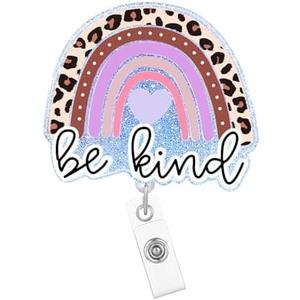 Pack of 4, Arakulago Be Kind Badge Reel Retractable Rainbow Leopard Funny Nurse Badge Holder with ID Clip Accessories Nursing Student Medical Assistant RN CNA Name Badge Clip Acrylic ID Card Cq1U