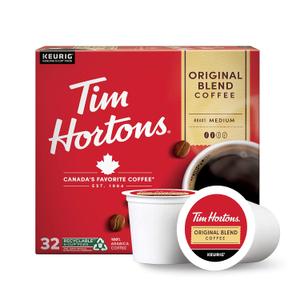 Tim Hortons Original Blend, Medium Roast Coffee, Single-Serve K-Cup Pods Compatible with Keurig Brewers, 32ct K-Cups,Red, Best Before 04/01/2026