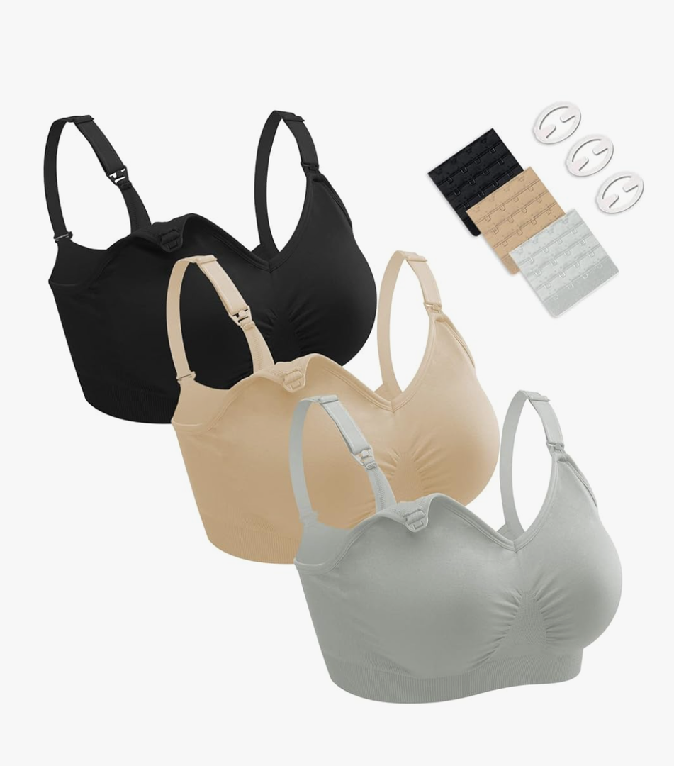 Nursing Bras for Breastfeeding 3 Pack Seamless Maternity Bras Pregnancy Sleep Bralette with Extra Bra Extenders and Clips, Size M