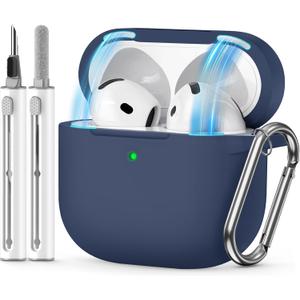 for AirPods 4 Case 2024 Come with Cleaner Kit,Soft Silicone Protective Cover for Apple AirPods 4th Generation Cases with Keychain,Compatible with AirPod 4 Case for Women Men-Magnetic Blue