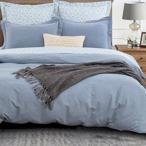 DAUAOTO Full Size Duvet Cover Set,1 Duvet Cover 82"X86" + 2 Shams, Cotton Bedding Farmhouse Style Dusty Blue