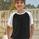 Boys Short Sleeve T Shirts Kids Summer Colorblock Tops Crewneck Casual Tee 5-14 Years