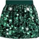 DAXIANG Girls Sparkly Sequin A Line Skirt Kids Elastics Waist Shiny Skirt with Built in Shorts for Party Birthday 5-6 Years (Green)