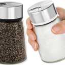 Salt and Pepper Shakers Set with Adjustable Pour Holes - Stainless Steel Spice Dispenser - Perfect for Pink Himalayan, Table Salt, Black and White Pepper