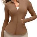 G4Free BareFeel Women's Workout Jacket Full Zip Up Slim Hip Length Yoga Athletic Tops with Thumb Holes