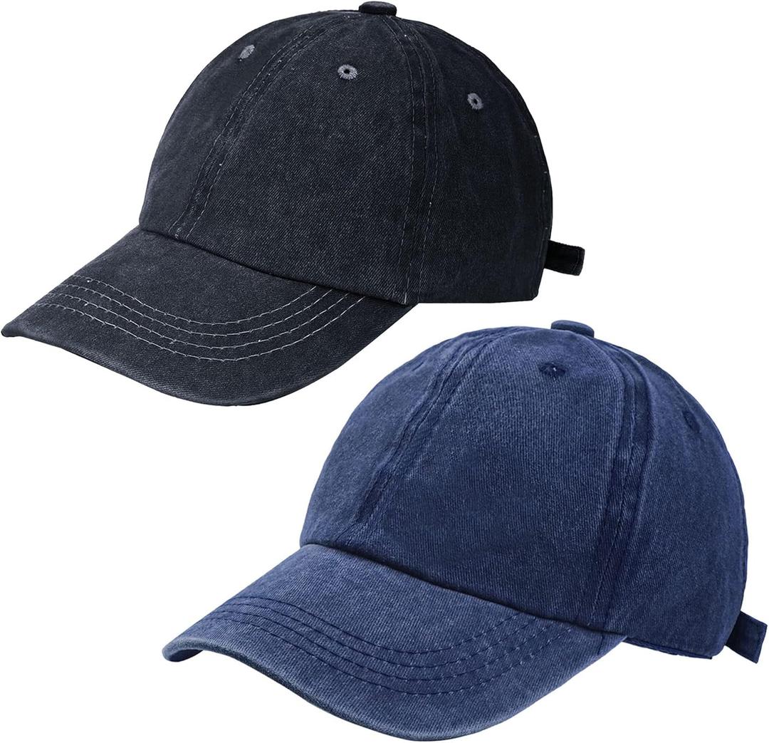 Kids Distresed-Washed Baseball Hat Infant Toddler Baby Boy Girl Hats Distresed for 2-8 Years (Black + Navy)