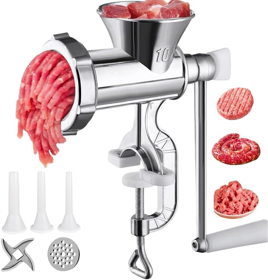 Meat Grinder Manual Mincer - Meat Grinders For Home Use Sausage Maker & Burger Patty Stuffer with Table Clamp, Hand Operated Kitchen Tool for Homemade Pork, Beef, and Sausage - Easy to Clean 10