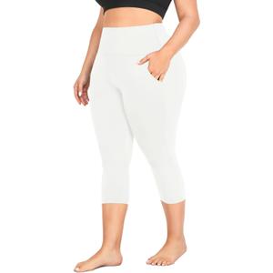 MOREFEEL Capri Plus Size Leggings for Women with Pockets-Stretchy XXL Tummy Control High Waist Workout Black Yoga Pants