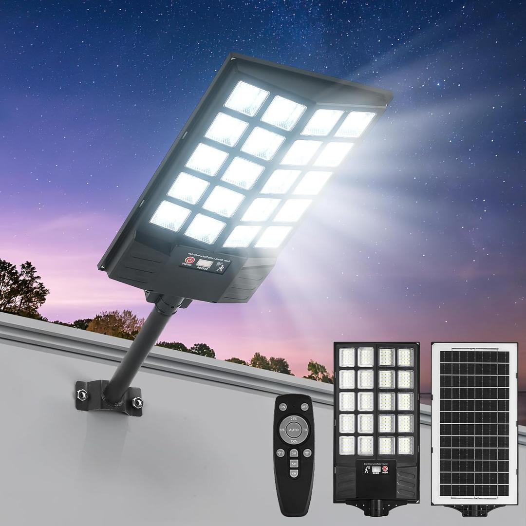 Solar Street Light with Remote, Waterproof Motion Sensor Flood Light, Dusk to Dawn Outdoor Security Lighting for Yard, Garden, Pathway (1 Pack)