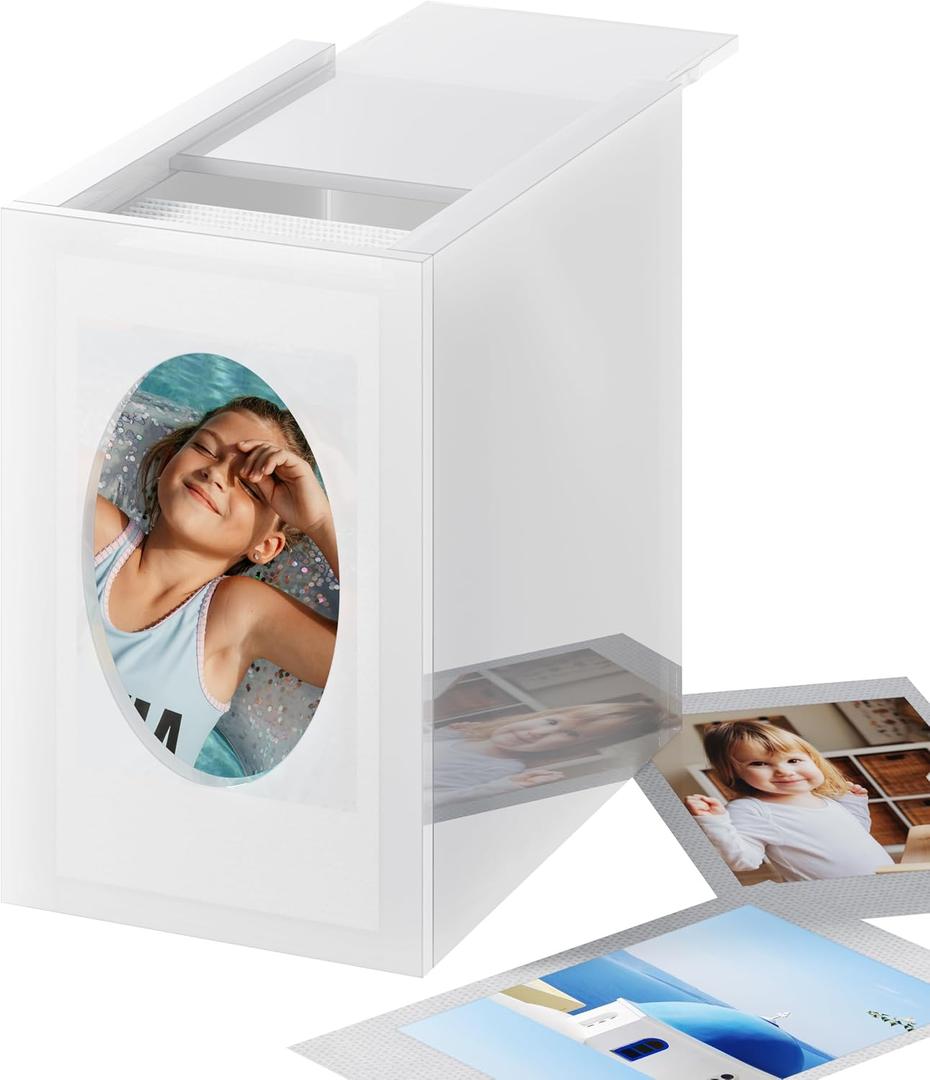 Mini Polaroid Frame & Photo Storage Box for Fujifilm Instax Mini Polaroid Film, 2x3 Instax Film Frame for Photos, Small Picture Display Organizer Box with Sliding Lid, Acrylic Photos Album