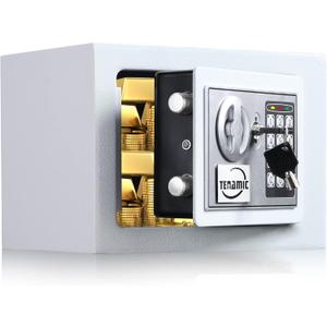 TENAMIC Electronic Digital Security Keypad Lock Box - 0.23 Cubic Feet Mini Safe for Office, Hotel, Home - White