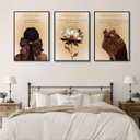 3Pcs Trend Black Girl Canvas Wall Art Christian Bible Verse Poster Prints Abstract Fashion Lotus Flower Pictures Wall Decor for Living Room Bedroom Home Decoration Unframed (12x16, beige)