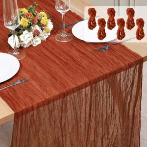 6 Pack Cheesecloth Table Runner 10Ft Christmas Gauze Boho Table Runners for Wedding Decor Bridal Shower Decorations Baby Shower Party, Terracotta (35" x 120")