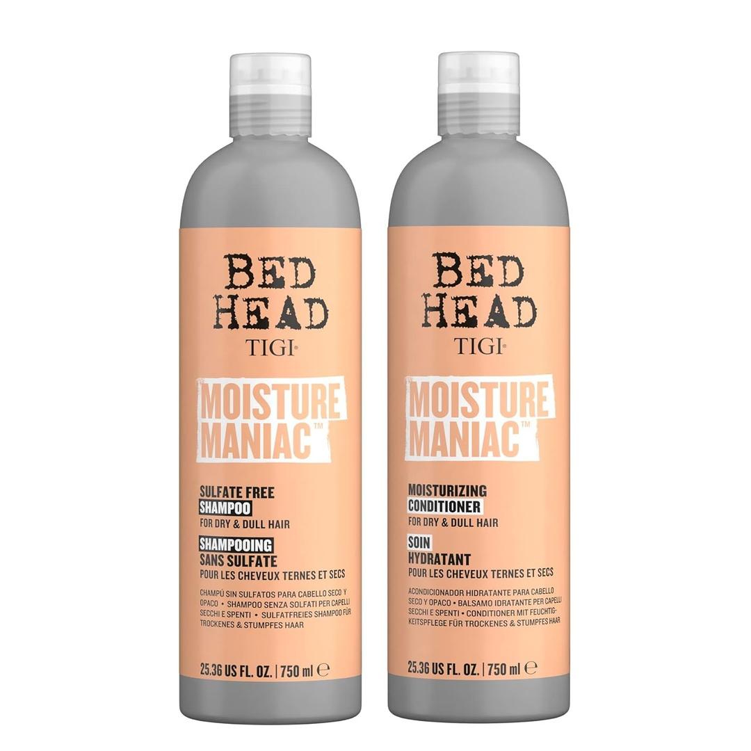 TIGI Bed Head Sulfate Free Shampoo and Conditioner Set for Dry Hair, Moisture Maniac Hair Care with Argan Oil, 25.36 fl oz, 2 Pack