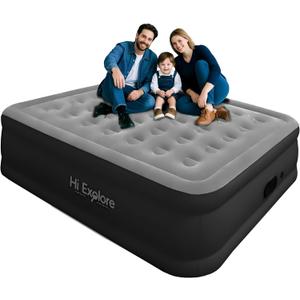 Air Mattress Queen with Built in Pump Raised, with Comfort Plush, Portable Air Bed for Home, Guests, Camping,(Grey, 22 Height)