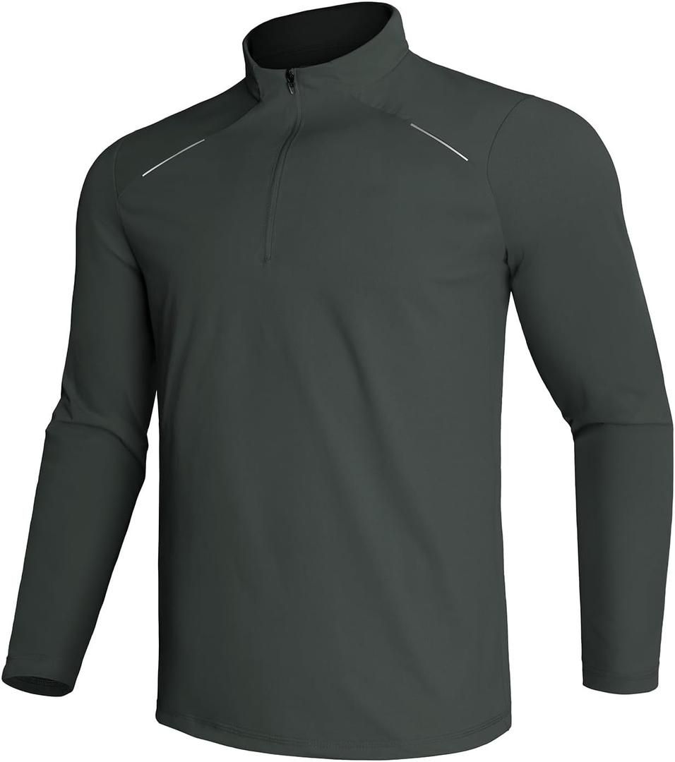 GEMYSE Men's Quarter Zip Pullover Long Sleeve Running Shirt 1/4 Zip Quick Dry Athletic Workout Shirts (Gray, XXXL)