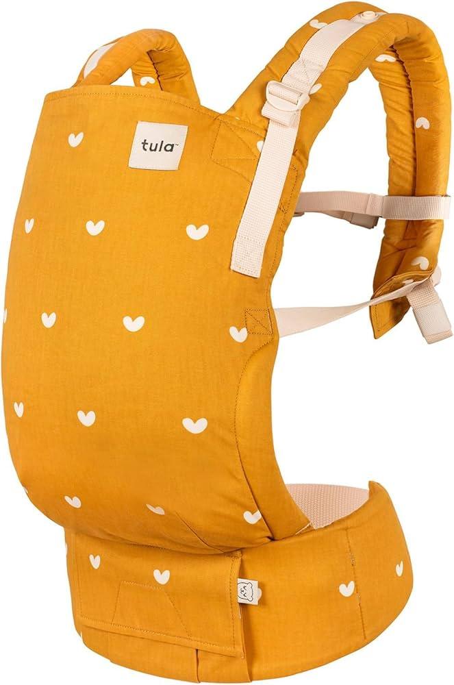 Baby Tula Cotton FreetoGrow Baby Carrier  Adjustable, Comfortable, Newborn to Toddler Carrier  Ergonomic Fit for 7lbs to 45lbs  Back & Front Carry Options  Play (Yellow/Hearts)