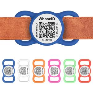 WhoseID QR Code Dog Tag with NFC, Personalized Pet ID Tag, Silicone Dog ID Tag, Modifiable Pet Online Profile, Multiple Emergency Contact, Scan QR Code Send GPS Location Email (Small, Navy Blue)