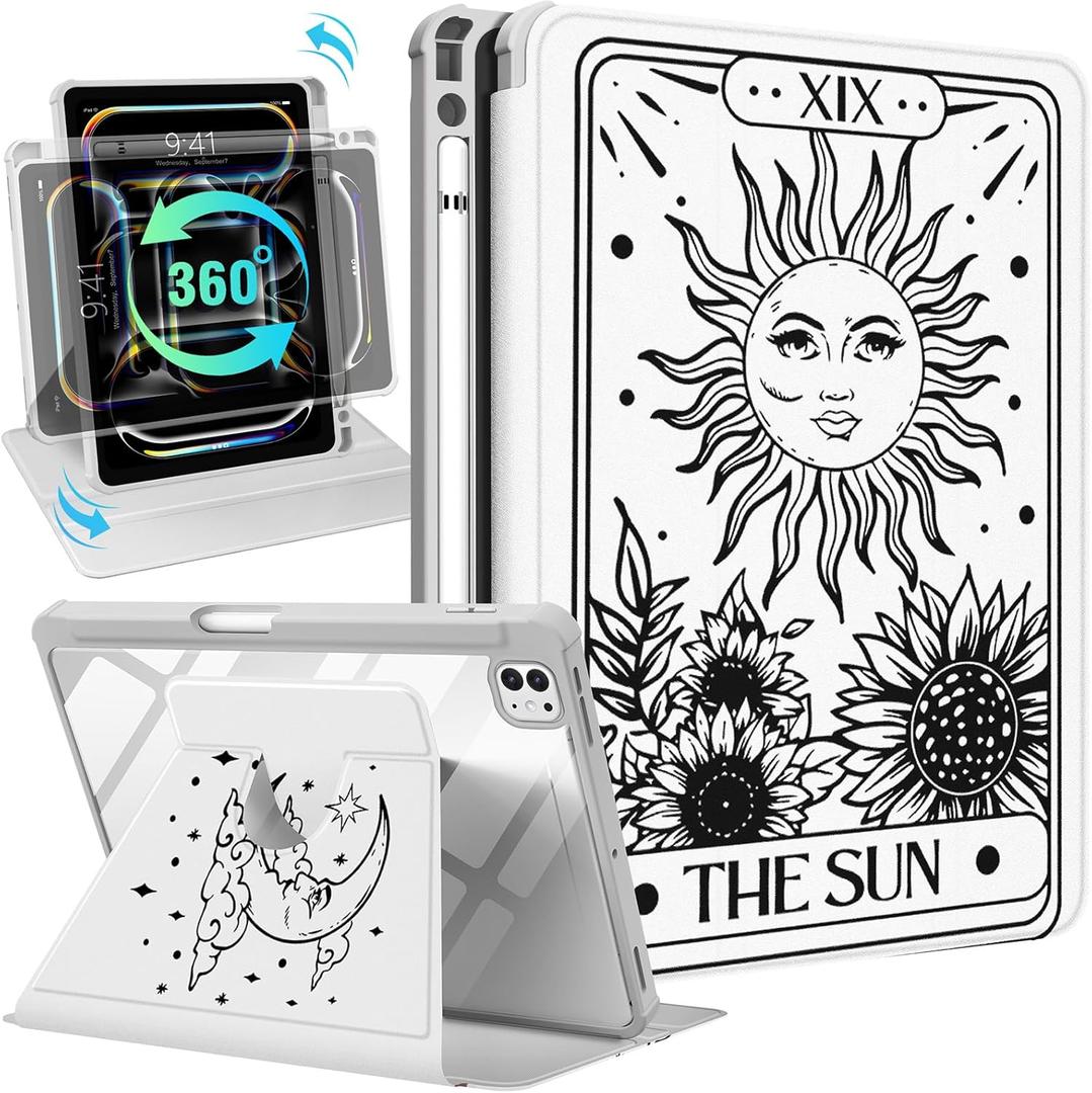 2 x Kidcube for iPad Pro 13 Inch Case M4 2024 - for Women Girls Cute Folio Cover with Pencil Holder Girly Kawaii Fashion Sun Unique Design Rotating Stand for iPad Pro 13 Inch Case 2024 (A2925 A2926 A3007)