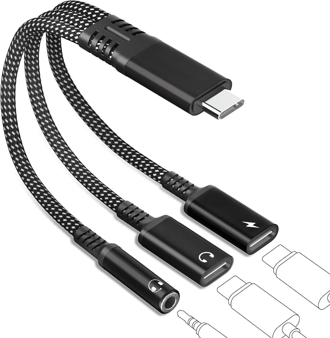 tavalmax USB C Splitter, USB C to 3.5mm Headphone and Charger Adapter, USB Type-C Digital Audio Headset/ OTG Converter with 60W PD Fast Charging Dongle Cable for iPhone17/ 16, iPad, MacBook, Galaxy, Pixel