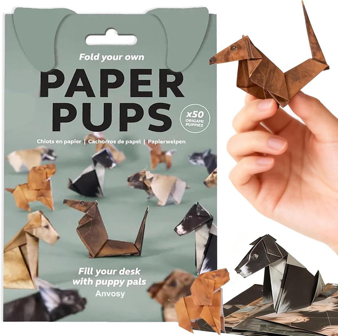 3 x DIY Paper Pups Origami - 50 Sheets Origami Paper Dogs Desk Pets for Dog Lovers, Animal Papers Sculpture for Adults