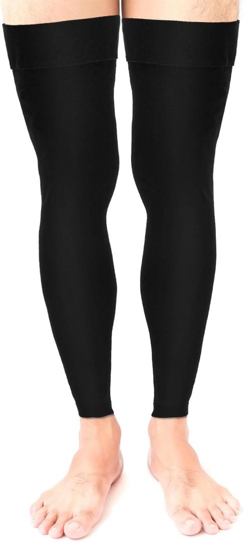 Thigh High Compression Stockings 20-30 Mmhg Compression Leg Sleeves with Silicone Anti-slip Strap Footless Compression Socks for Sport Running Edema, Black, XL
