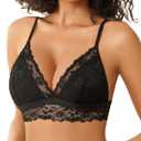 Avidlove Lace Bralette for Women Sexy Wireless Bralettes Non Padded Bralette V Neck Minimizer Lingerie (Black, XL)
