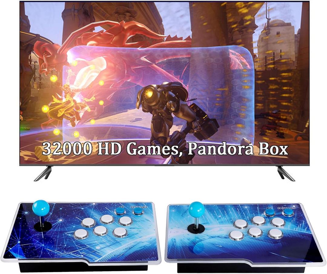 32000 Games 3D Pandora Box Arcade Game Console,Retro Video Game Machine for TV, 1280x720 HD Output,Search/Save/Hide/Pause Games,Support 4 Players,Two Splited Joysticks., 64 X 22 X 5 Cm