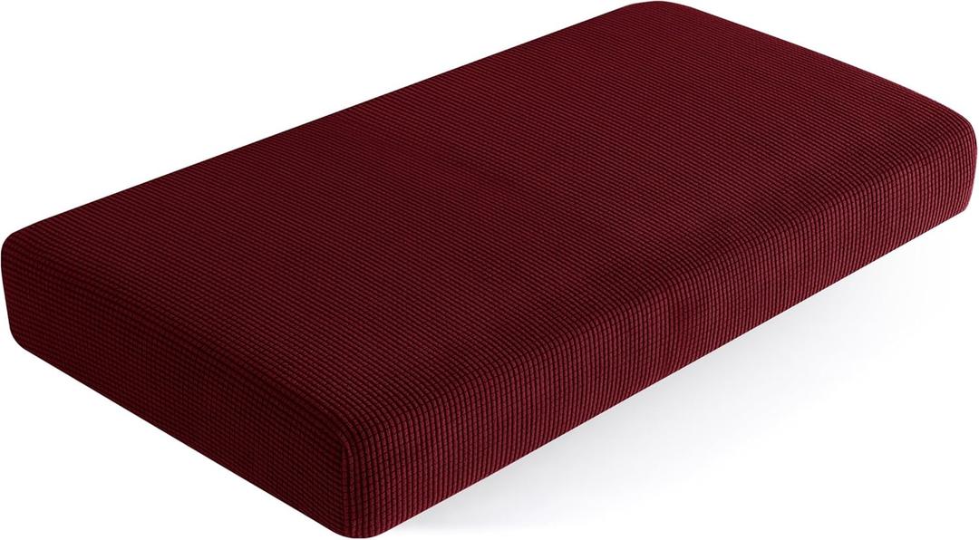 SUBRTEX Stretch Couch Cushion Cover, Sofa Cushion Furniture Protector, Couch Seat Slipcover, High Elasticity for RV Living Room (Loveseat Cushion, Wine Red) (Medium)