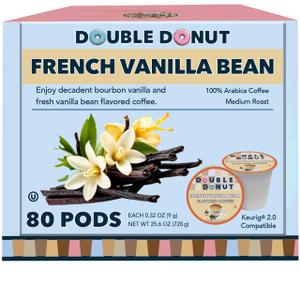 French Vanilla Coffee Medium Roast Flavored Coffee Pods for Keurig K Cups Makers from Double Donut, 80 Count (Pack of 1) (EXP 10/14/27)