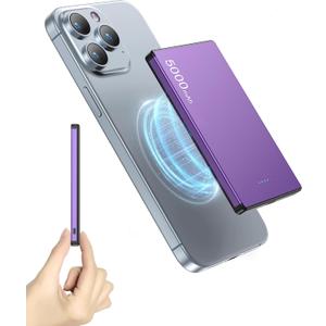 ZBF Wireless Portable Charger,5000mAh Slim Magnetic Power Bank Phone Charger with USB-C Cable, PD 20W Fast Charging Mag-Safe Battery Pack Travel Charger for Phone 17 16 15 14 13 Pro Max(Purple)