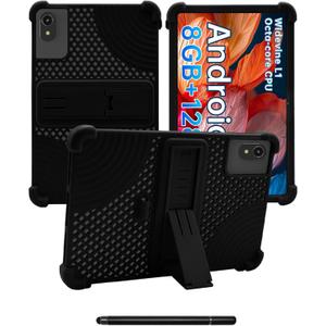 for apolosign ep1095t/ apolomedia ep1095t 11 inch Tablet Case,BOVUGAC Soft Silicone with Capacitive Pen,Heat Dissipation Design,Adjustable Stand,Shockproof,Kids Friendly(Black)