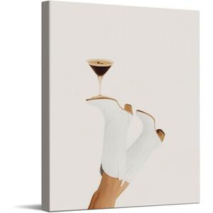 White Cowboy Boots Wall Art, Surreal Western Fashion Poster, Legs Wearing White Boots Holding Martini, Minimal Modern Cowgirl Aesthetic, Contemporary Western Decor Print, Wrapped Canvas 8 x 10 inch (Balancing Boots and Espresso)