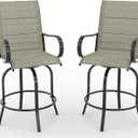 Outdoor Swivel Bar Stools Set of 2, Bar Height Patio Chairs with High Back & Armrest, All-Weather Textilene Fabric 360° Swivel Tall Barstools for Patio, Deck, Backyard, Garden