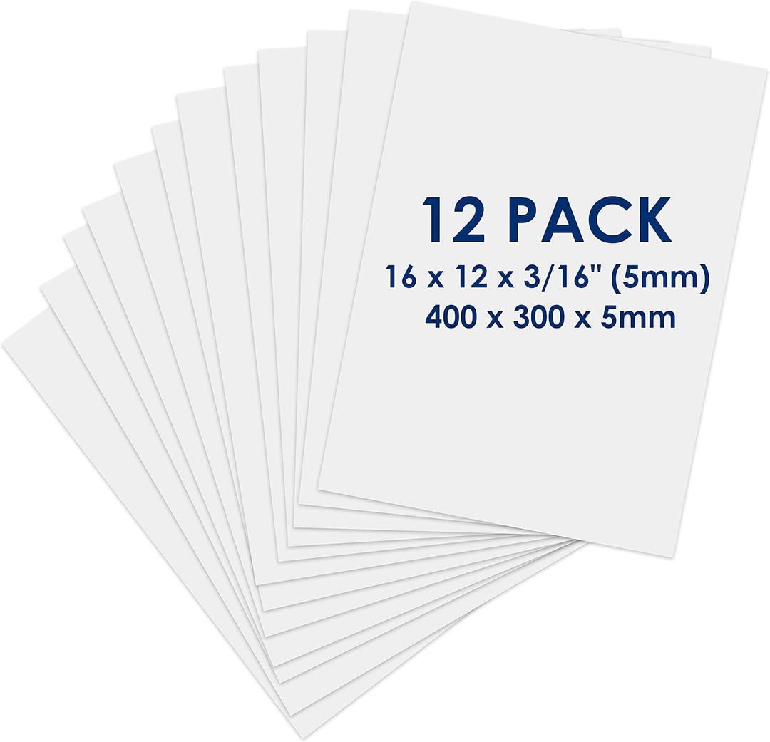 Foam Board 12 x 16 x 3/16" - Premium 12 Pack - White Poster Board, Acid Free, Double Sided, Rigid, Sign Board Foamboard for Mounting, Crafts, Paintings Prints, Art, Display, Presentation and Projects