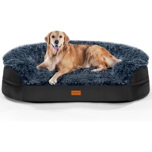 iweepet Black Orthopedic Dog Beds for Extra Large Dogs, 44" x32.6" x7.6" Supportive Dog Sofa Bed with 28D Egg-Crate Foam, Removable Washable Cover, Waterproof Lining, for Puppy,Senior,Sick