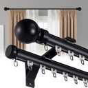 Double Curtain Rods for Windows, Heavy Duty Dual Rod Wall Mount Track Slilent Aluminum Alloy Brackets with Decorative Round Finials Rail for Bedroom/Living Room/Window/Hotel (Black,3.4m(11.2ft))